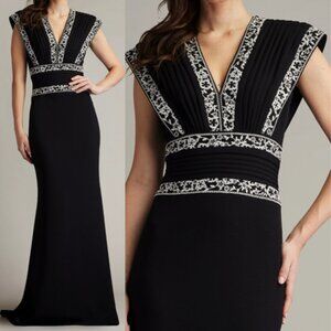 NWT Tadashi Shoji Bedi Embroidered Trim Gown Dress Black Size 6